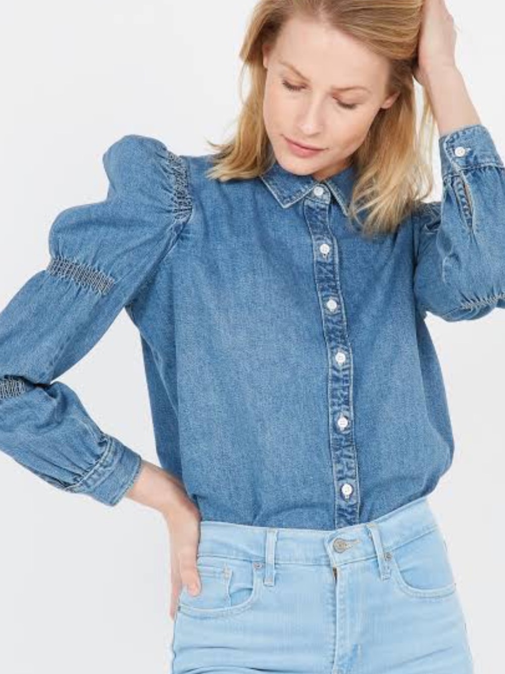 Levi’s Barstow Denim Puff Sleeve Smocked Western Shirt XL